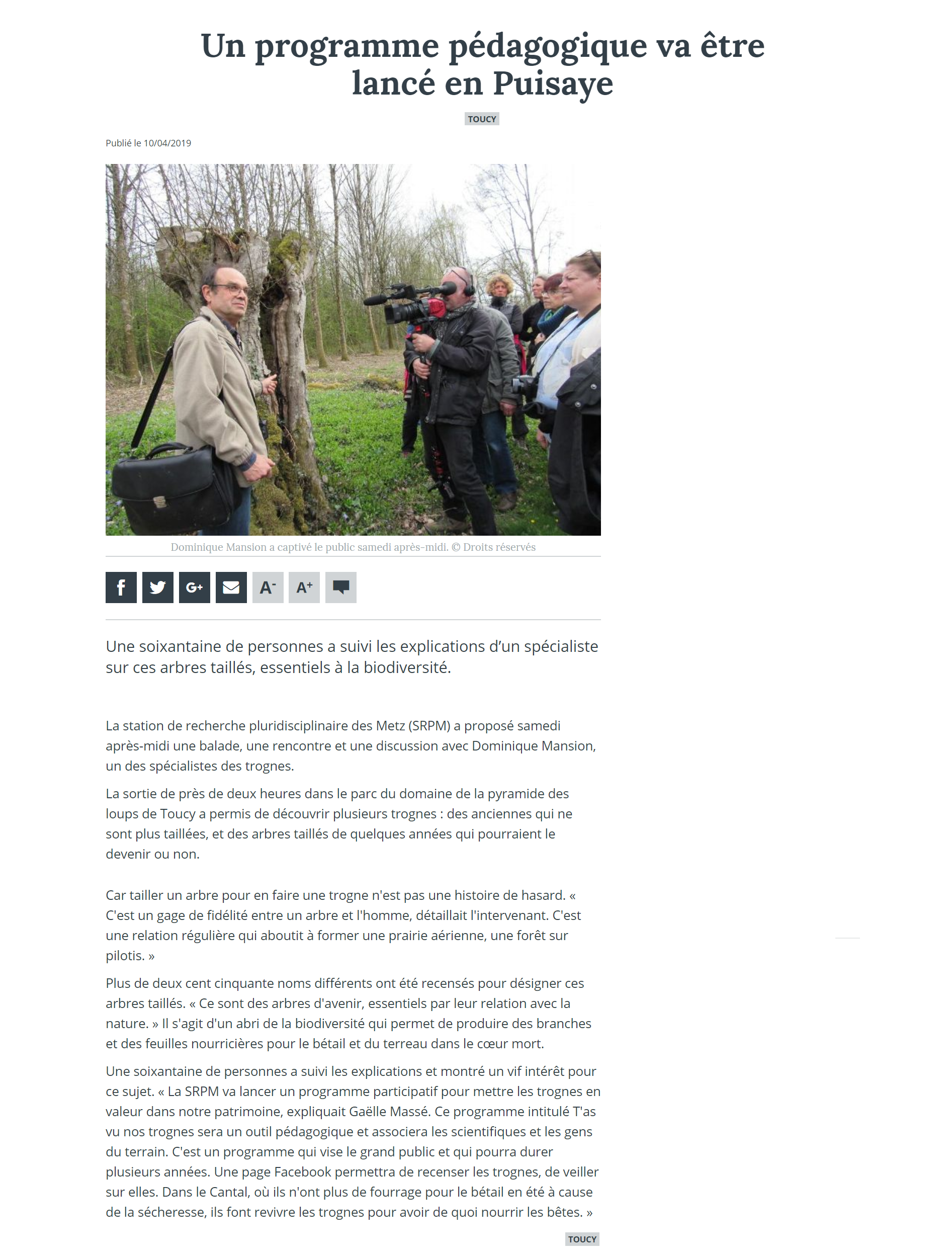 Article l'Yonne Républicaine 10.04.2019